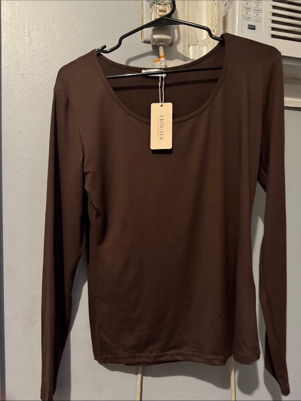EcoLayer Scoop Neck Long-Sleeve Top in Chocolate Brown